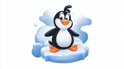 Obraz premium Charming Cartoon Penguin on an Ice Floe AI Generated