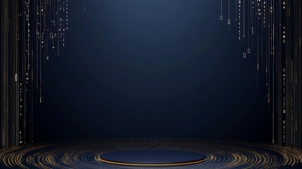 Elegant 3D Render: Midnight Blue Podium with Golden Accents AI Generated