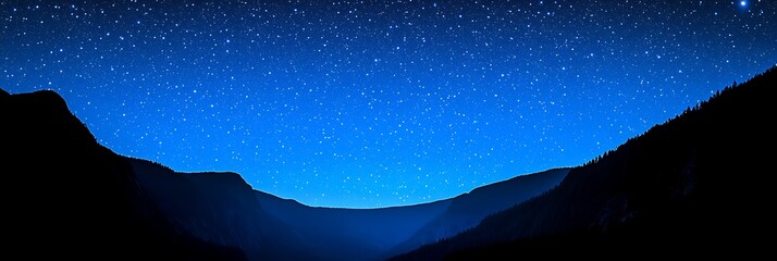 Mountain silhouette under a starry night sky landscape background, used for travel promotions or wallpapers