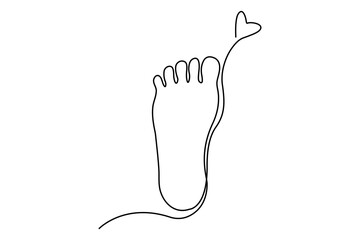Foot sole continuous one line drawing with isolated outline vector illustration design