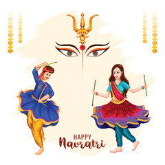 Fototapeta premium Shubh navratri with garba couple celebration card background