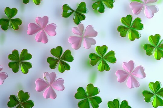St. Patrick&rsquo;s Day glossy shamrocks pink and green  