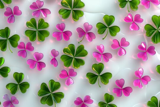 3D clover leaves and flowers with shiny texture  