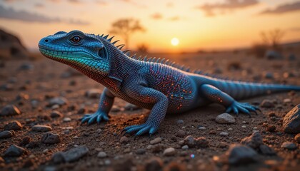 Fototapeta premium Majestic Blue Lizard at Sunset in Desert Landscape Stunning Wildlife