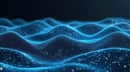 Abstract blue glowing wave particle background. Ideal for technology, AI, and digital concepts.