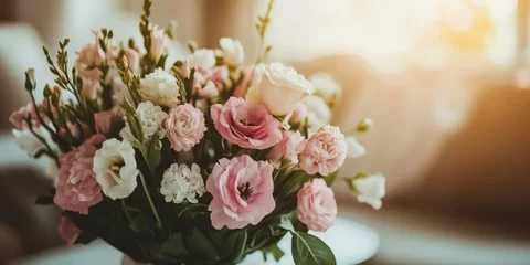Papier peint photo Elegant pink and white floral bouquet in sunlight 