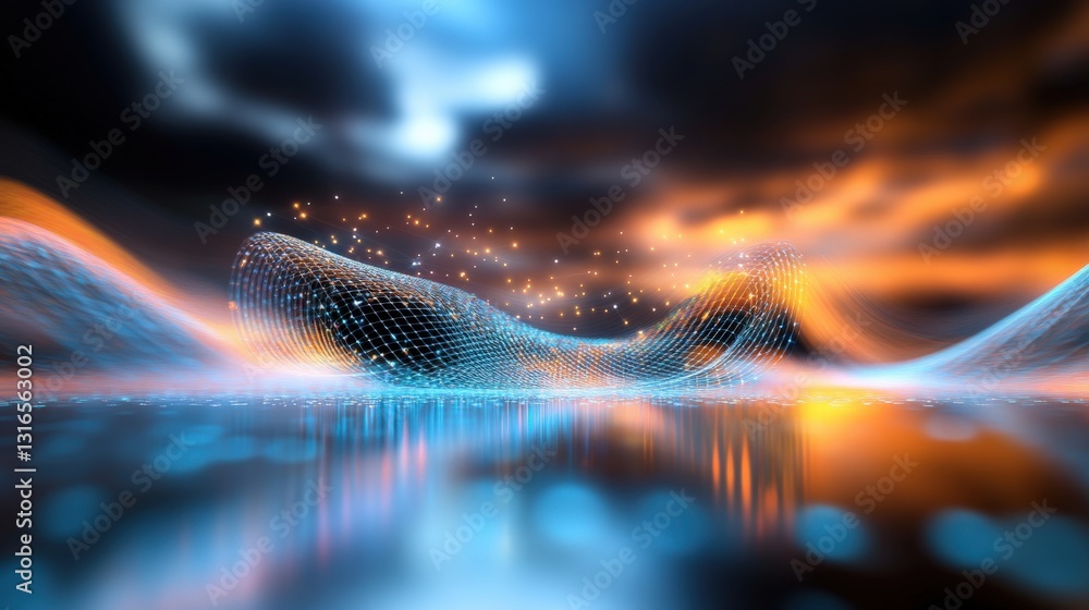 Poster dynamic abstract waveforms digital art virtual reality serene environment artistic viewpoint futuris