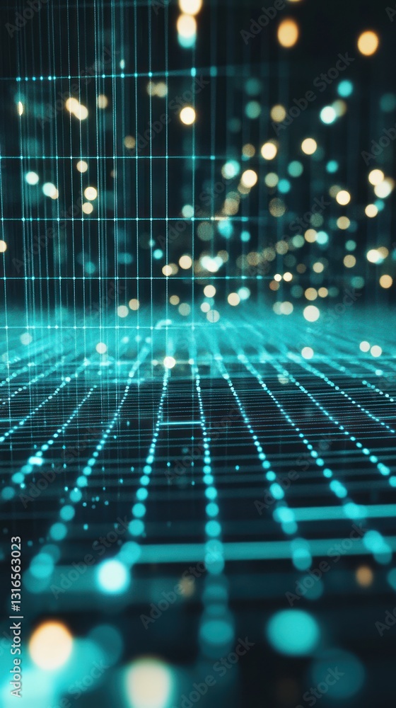 Aufkleber a mesmerizing digital landscape featuring a grid of glowing blue dots and lines, creating an immersi