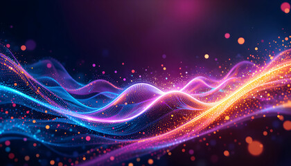 Abstract vibrant digital wave design with glowing particles
