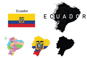 Ecuador flag and map illustration vector.