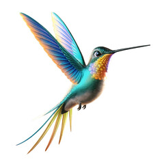 Beautiful Hummingbird in flight isolated on the white background