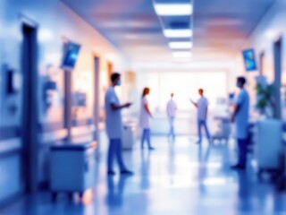 Blurry background Busy Hospital Hallway with Patient Care Facilities
