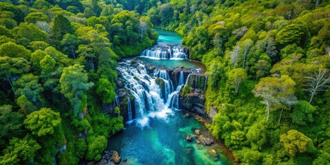 Australia's Purling Brook Falls: a breathtaking aerial drone shot reveals cascading water and lush landscape.