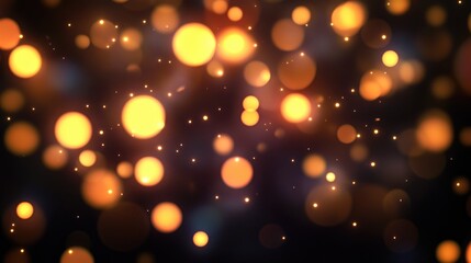 Bright golden bokeh light particles floating on a dark background