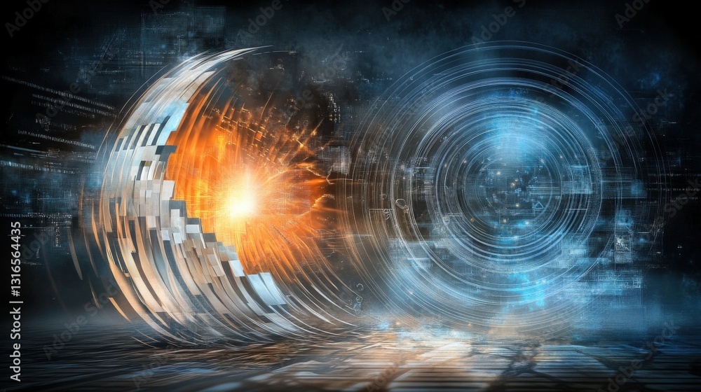 Poster dynamic energy transformation abstract digital realm visual artwork futuristic environment close-up 
