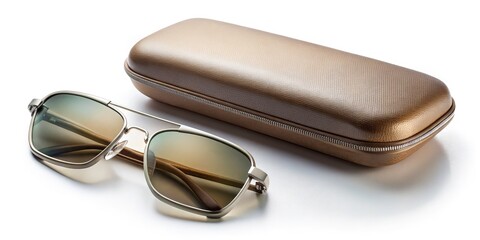 Overhead View of Sunglasses Case with Reflection on White Background for Creative Copy Space Design