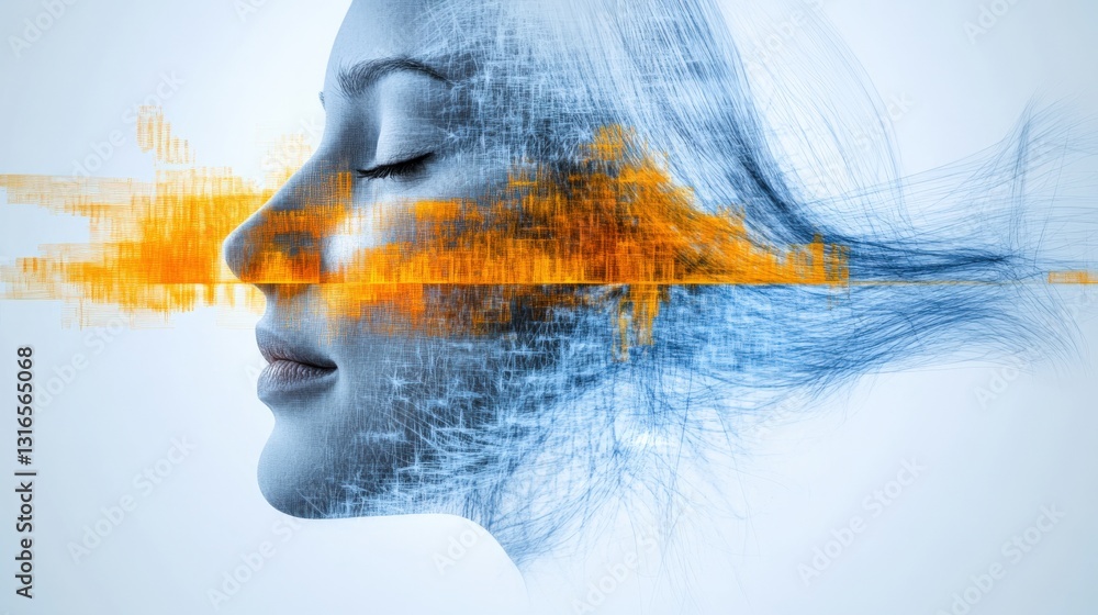Aufkleber digital transformation art abstract portrait creative studio futuristic environment side view imagin