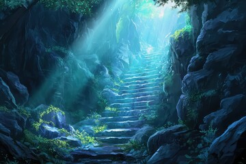 Obraz premium A passage inside a cave, revealing a grand underground sanctuary of light.