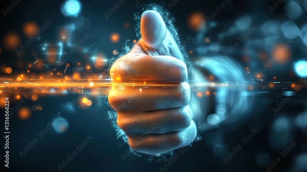 Aufkleber dynamic gesture of approval digital realm graphic design futuristic environment close-up perspective