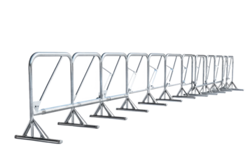 Metal crowd control barrier isolated on white or white background