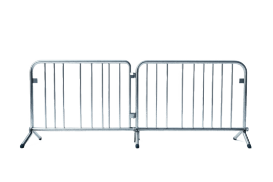 Metal crowd control barrier isolated on white or white background 