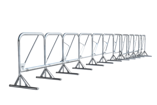 Metal crowd control barrier isolated on white or white background