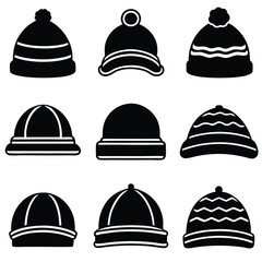 Black cap icon set vector silhouette
