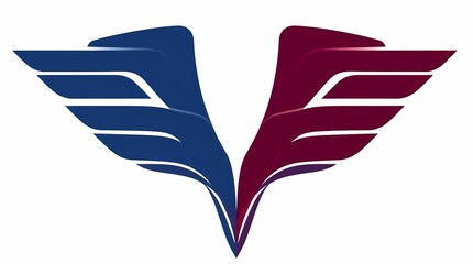 Abstract Wings: A striking, abstract illustration of symmetrical wings, in shades of blue and red, symbolizing freedom and aspiration, perfect for various design applications.