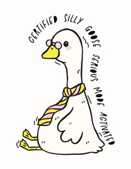 Cute Silly Goose on the Loose in serious mode, Retro Cartoon Hand Drawn Meme illustration Design