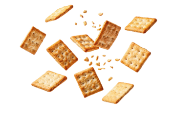 Mixed crackers floating in the air isolate on white background 