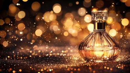 Obraz premium Elegant perfume bottle with a captivating bokeh background ambiance