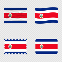 Costa Rica national flag in four different styles.