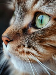 Intimate Portrait of a Tabby Cat, Captivating Green Eyes and Detailed Fur