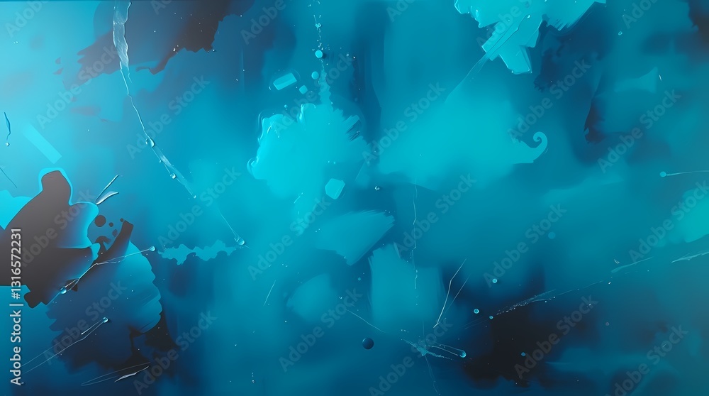 Poster abstract azure whispers: an artistic exploration of shades of azure blue with fluid brushstrokes and