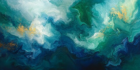 Abstract ocean swirl, teal, gold