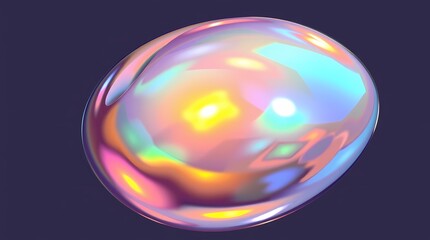 Naklejka premium Lustrous Bubble: A vibrant and iridescent bubble shimmers against a dark backdrop, reflecting multiple colors and creating a visually stunning display.