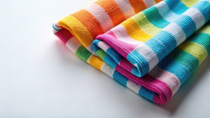 Summer Towel Flat Lay with Bird's Eye View, Dynamic Action Freeze, Soft Feminine Aesthetic, Perfect for Copy Space Design Elements