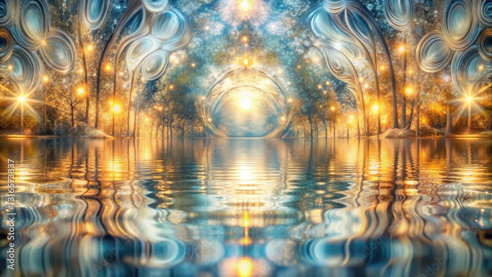 Wall mural enchanted forest gateway a serene reflection of luminescent trees and mystical portal