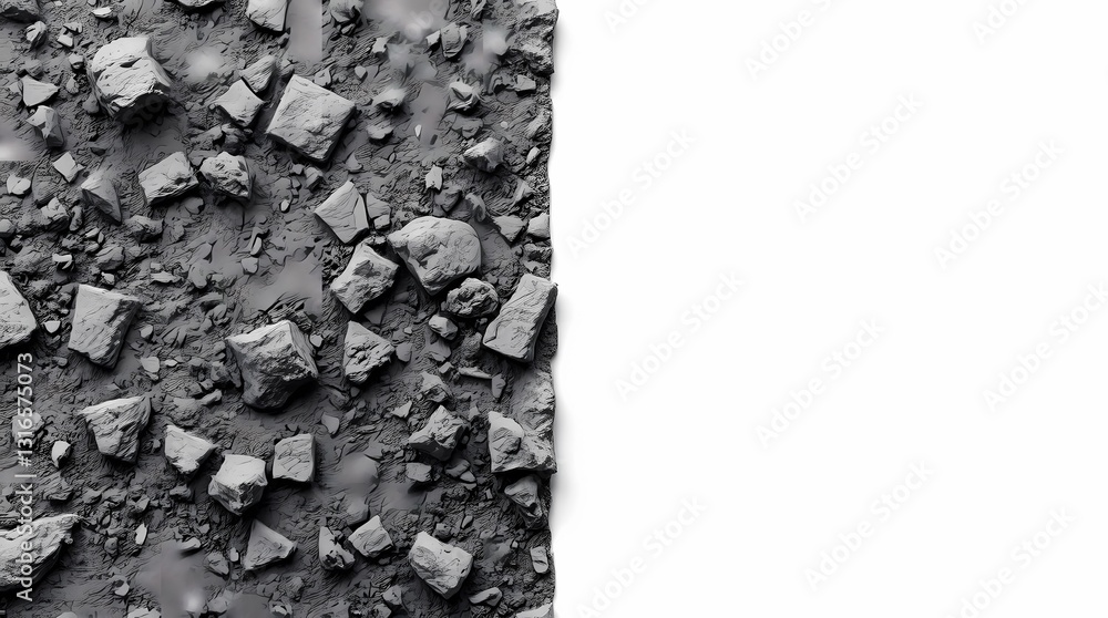 Poster abstract surface texture: close-up view of an abstract surface with scattered stone fragments, revea