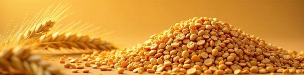 Golden spelt bran, grains & wheat ears isolated , close-up, isolated