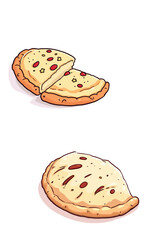 Vsai delicious closed pizza and pizza slice with cheese and pepperoni, sharing concept