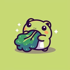 Cute Frog Eating Greens