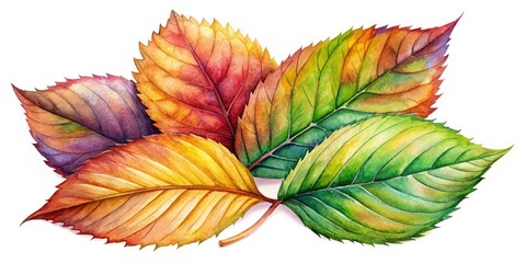 Obraz premium High-resolution watercolor leaf PNGs: autumn, spring, and green, isolated on transparent backgrounds, deep depth of field.