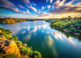Obraz premium Johannesburg's Northcliff Reservoir panorama: a long-exposure shot of a clear South African sky.