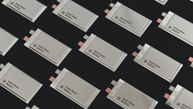 solid state batteries for cars, development groundbreaking SSB pouch cell solid-state electric vehicle battery, High Energy Density Energy storage, mass production accumulator cell modules, 3d render