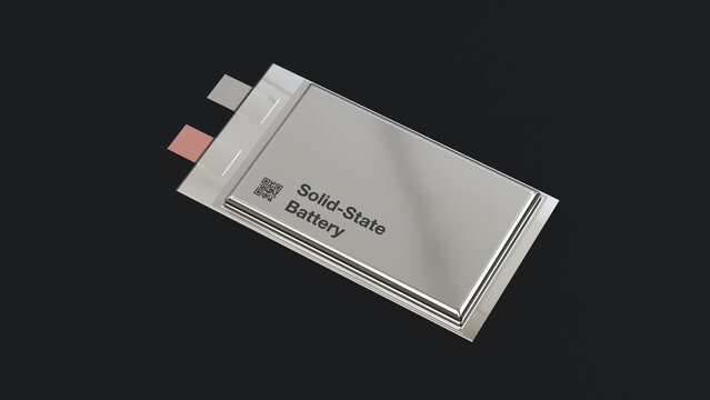 solid state batteries, Next Generation SSB pouch cell solid-state electric vehicle battery, High Energy Density Energy storage, production accumulator cell modules automotive manufacture, 3d render