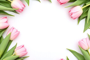 bunch of pink tulips on a white background