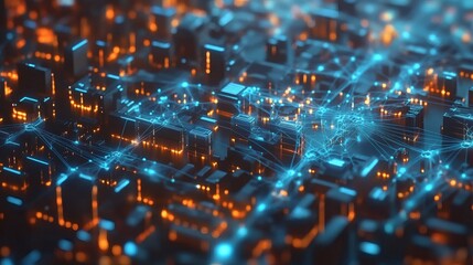 Obraz premium Futuristic Cityscape with Interconnected Network and Advanced Infrastructure