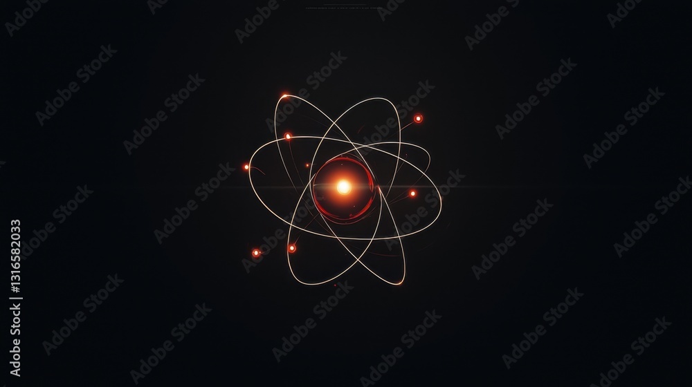 Poster an artistic depiction of an atom features a central nucleus surrounded by orbiting electrons. the vi