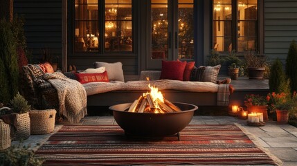 Cozy outdoor fire pit at night